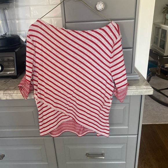 Anthropologie red striped soft shirt with slightly flaring sleeves; Size Small. - Picture 2 of 2